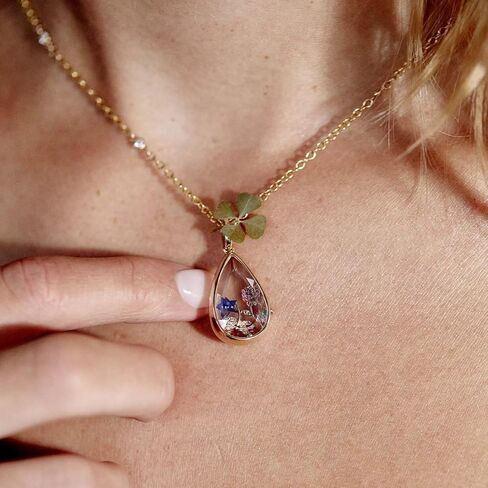 Locket Necklace for Women, 14K Water Drop Gold Photo Lockets that Hold Picture, Floating Memory Glass Locket Necklac with Chain for Personalized Gift in Saudi Arabia