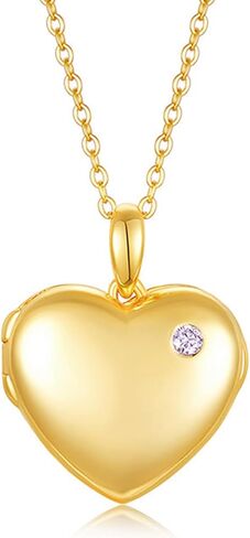 قلادة YOUFENG Love Heart Locket بلاتينيوم من الذهب عيار 14 قيراط مملوءة بقلادات مرصعة بالألماس تحمل صورًا للنساء in Kuwait