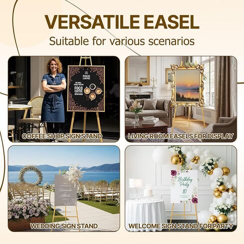 حامل حامل ذهبي مقاس 57.5 بوصة للعلامة، حامل لافتة الزفاف للعرض، التجميع مطلوب، 4 مستويات ارتفاع قابلة للتعديل، حامل عرض معدني شديد التحمل، حوامل ثابتة على الأرض للفنون واللوحات والصور in Kuwait