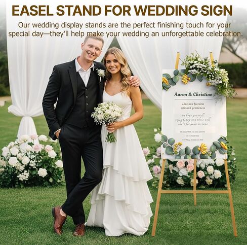 حامل حامل ذهبي مقاس 57.5 بوصة للعلامة، حامل لافتة الزفاف للعرض، التجميع مطلوب، 4 مستويات ارتفاع قابلة للتعديل، حامل عرض معدني شديد التحمل، حوامل ثابتة على الأرض للفنون واللوحات والصور in Kuwait