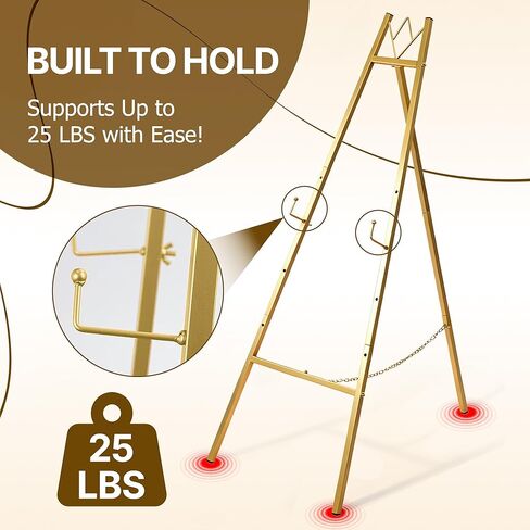 حامل حامل ذهبي مقاس 57.5 بوصة للعلامة، حامل لافتة الزفاف للعرض، التجميع مطلوب، 4 مستويات ارتفاع قابلة للتعديل، حامل عرض معدني شديد التحمل، حوامل ثابتة على الأرض للفنون واللوحات والصور in Kuwait