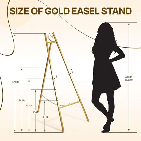 حامل حامل ذهبي مقاس 57.5 بوصة للعلامة، حامل لافتة الزفاف للعرض، التجميع مطلوب، 4 مستويات ارتفاع قابلة للتعديل، حامل عرض معدني شديد التحمل، حوامل ثابتة على الأرض للفنون واللوحات والصور in Kuwait
