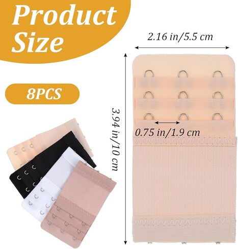 8PCS Bra Extenders 3 Hooks, Bra Extender 3 Hook, Soft Stretchy Back Band Extender, Adjustable Comfort Fit (Black White Nude Beige) in Saudi Arabia