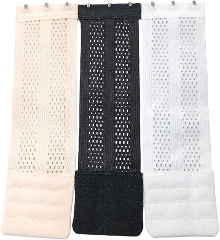 3Pcs 20cm/7.87 Inch Long Women Bra Extenders 3 Hooks 3 Rows Elastic Adjustable Nylon Bra Band Soft Stretchy Back Bra Extension Strap (Black, White, Skin Color) in Saudi Arabia