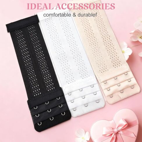 3Pcs 20cm/7.87 Inch Long Women Bra Extenders 3 Hooks 3 Rows Elastic Adjustable Nylon Bra Band Soft Stretchy Back Bra Extension Strap (Black, White, Skin Color) in Saudi Arabia