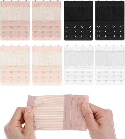 8Pcs Bra Extender 4 Hook, Bra Extensions 4 Hook Plus Size for Women, Stretchy Elastic Bras Band Strap Hooks and Eye, 3 Rows, Comfortable Fit for Women, 3.8" x 2.95" (With 3/4" Hooks Center Spacing) in Saudi Arabia