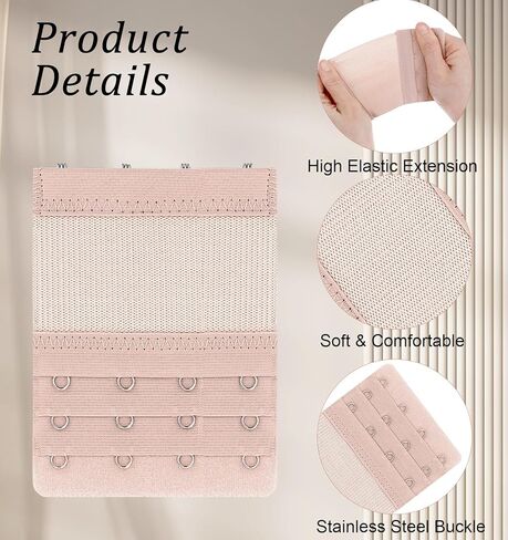 8Pcs Bra Extender 4 Hook, Bra Extensions 4 Hook Plus Size for Women, Stretchy Elastic Bras Band Strap Hooks and Eye, 3 Rows, Comfortable Fit for Women, 3.8" x 2.95" (With 3/4" Hooks Center Spacing) in Saudi Arabia