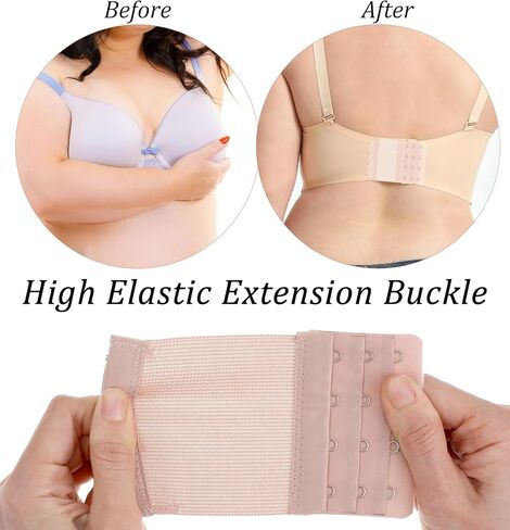 8Pcs Bra Extender 4 Hook, Bra Extensions 4 Hook Plus Size for Women, Stretchy Elastic Bras Band Strap Hooks and Eye, 3 Rows, Comfortable Fit for Women, 3.8" x 2.95" (With 3/4" Hooks Center Spacing) in Saudi Arabia