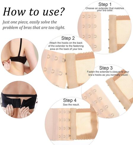 8Pcs Bra Extender 4 Hook, Bra Extensions 4 Hook Plus Size for Women, Stretchy Elastic Bras Band Strap Hooks and Eye, 3 Rows, Comfortable Fit for Women, 3.8" x 2.95" (With 3/4" Hooks Center Spacing) in Saudi Arabia