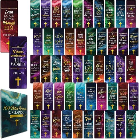 Decorably 100 Pack 2x6in Gold Foil Religious Bookmarks Bulk with Bible Verses Set - 50 Inspirational Double-Sided Designs with Elegant Cross for Journals, Faithful Reflection, and Gift in Saudi Arabia