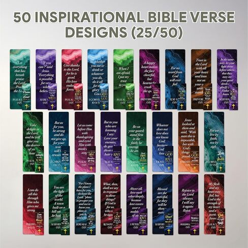 Decorably 100 Pack 2x6in Gold Foil Religious Bookmarks Bulk with Bible Verses Set - 50 Inspirational Double-Sided Designs with Elegant Cross for Journals, Faithful Reflection, and Gift in Saudi Arabia