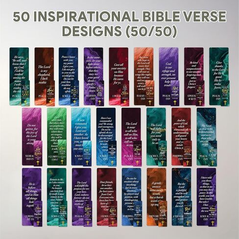 Decorably 100 Pack 2x6in Gold Foil Religious Bookmarks Bulk with Bible Verses Set - 50 Inspirational Double-Sided Designs with Elegant Cross for Journals, Faithful Reflection, and Gift in Saudi Arabia