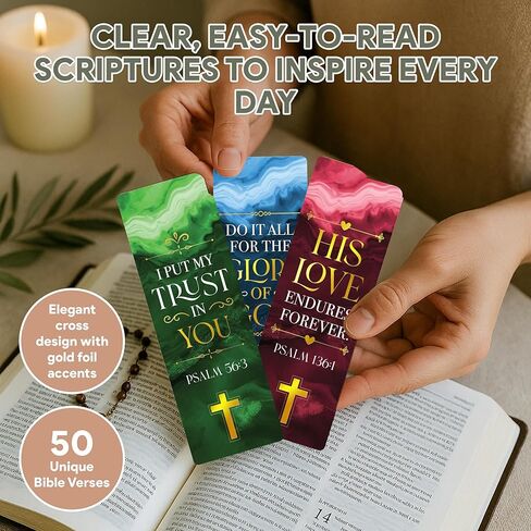 Decorably 100 Pack 2x6in Gold Foil Religious Bookmarks Bulk with Bible Verses Set - 50 Inspirational Double-Sided Designs with Elegant Cross for Journals, Faithful Reflection, and Gift in Saudi Arabia
