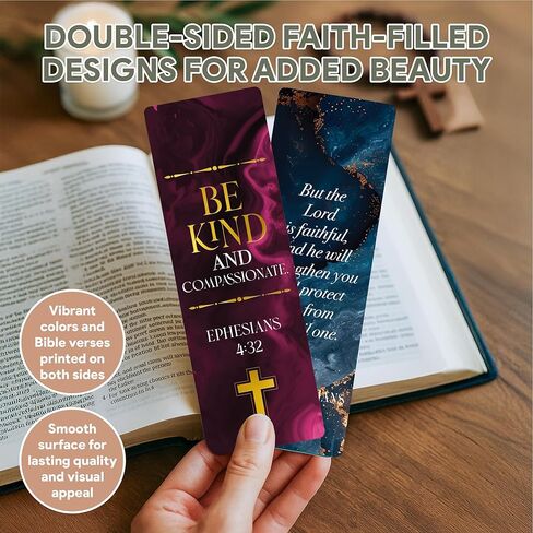 Decorably 100 Pack 2x6in Gold Foil Religious Bookmarks Bulk with Bible Verses Set - 50 Inspirational Double-Sided Designs with Elegant Cross for Journals, Faithful Reflection, and Gift in Saudi Arabia