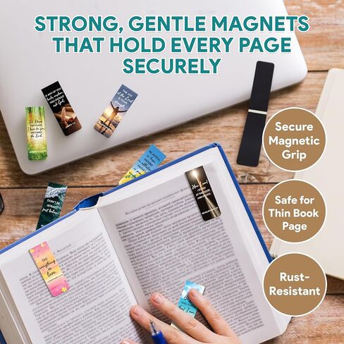 Decorably 50 Pack 0.8x2.3in Bible Religious Magnetic Bookmarks, Unique Motivational Designs Scriptures & Prayers Page Clips for Women & Men - for Faith Study, Devotional, Journaling and Reading, Gift in Saudi Arabia