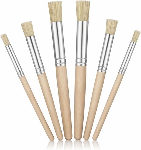 6 PCS Stencil Brushes for Stenciling, Natural Bristle Dome Stencil Brush Set, Wooden Stippling Brush for Acrylic Oil Watercolor Paint, Painting on Wood Wall, DIY Craft, Card Making in Saudi Arabia