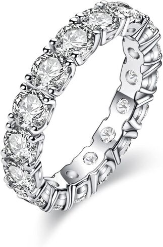 CannyCat Eternity Moissanite Ring 4.0 mm 5 CTTW D-color VVS Full Moissanite Eternity Wedding Band for Women Platinum-Plated Silver Anniversary Engagement Stackable Rings in Saudi Arabia
