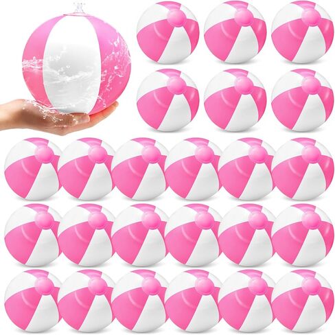 Lunmon 24 Pieces Pink and White Inflatable Beach Ball Round Pool PVC Balls Bulk Pool Party Favors Blow up Pool Game Toys for Swimming Pool Summer Hawaiian Tropical Theme Party Supplies in Saudi Arabia