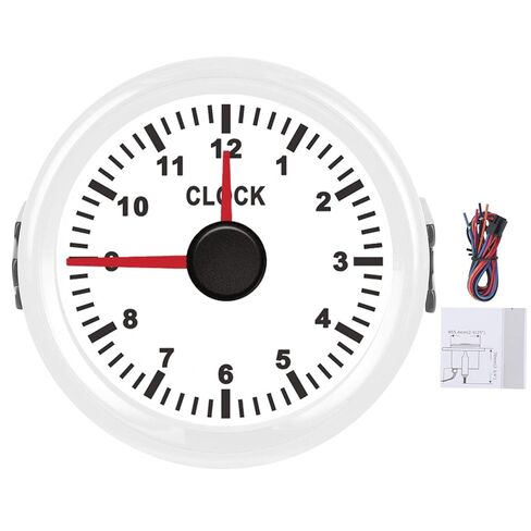 Auto 2in Dial Clock Meter with Red Backlight, 0-12 Hour Range, Marine Environment Tolerant, Stepping Motor Suitable, Weatherproof, Car Yacht Motorcycle Dashboard Time Clock (White Background in Saudi Arabia