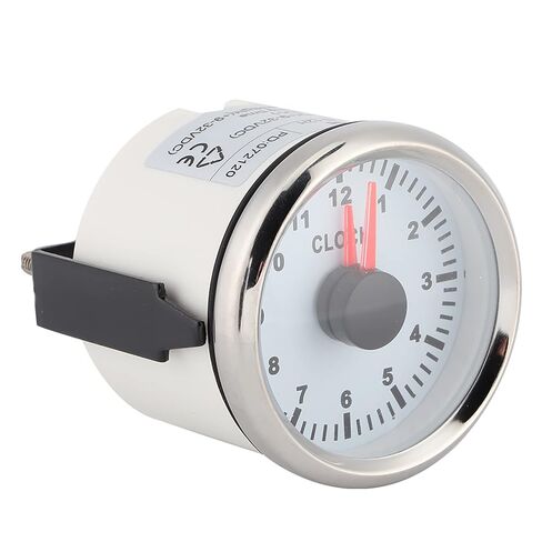 Universal 52mm Red Backlight 0-12 Hourmeter Clock Gauge for Car Boat Yacht, Stainless Steel 316L Bezel Auto Timepiece for Dashboard Time Clock (White Dial Silver Cover) in Saudi Arabia