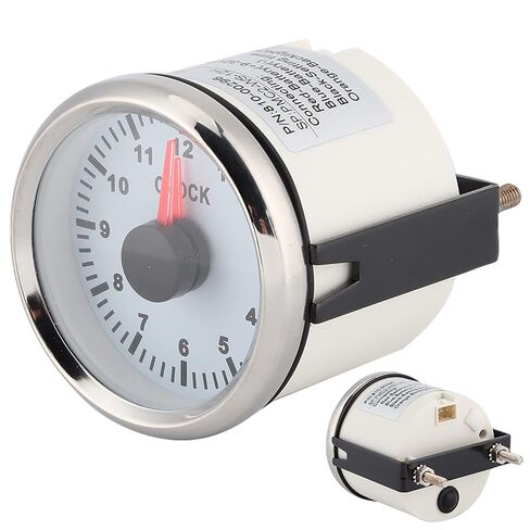 Universal 52mm Red Backlight 0-12 Hourmeter Clock Gauge for Car Boat Yacht, Stainless Steel 316L Bezel Auto Timepiece for Dashboard Time Clock (White Dial Silver Cover) in Saudi Arabia