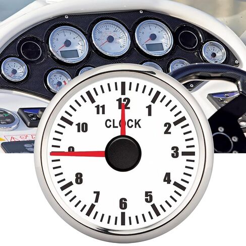 Universal 52mm Red Backlight 0-12 Hourmeter Clock Gauge for Car Boat Yacht, Stainless Steel 316L Bezel Auto Timepiece for Dashboard Time Clock (White Dial Silver Cover) in Saudi Arabia