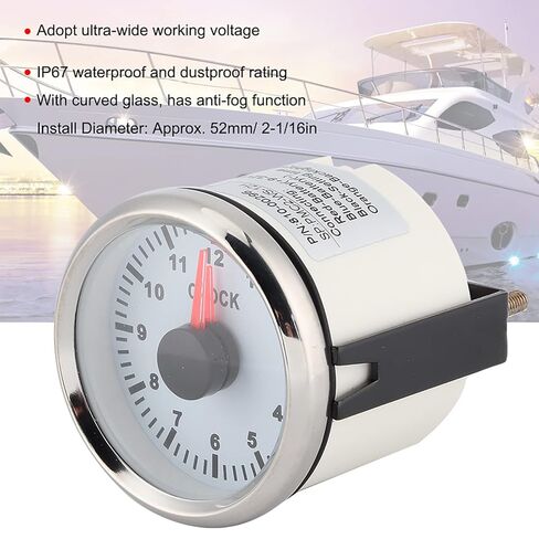Universal 52mm Red Backlight 0-12 Hourmeter Clock Gauge for Car Boat Yacht, Stainless Steel 316L Bezel Auto Timepiece for Dashboard Time Clock (White Dial Silver Cover) in Saudi Arabia
