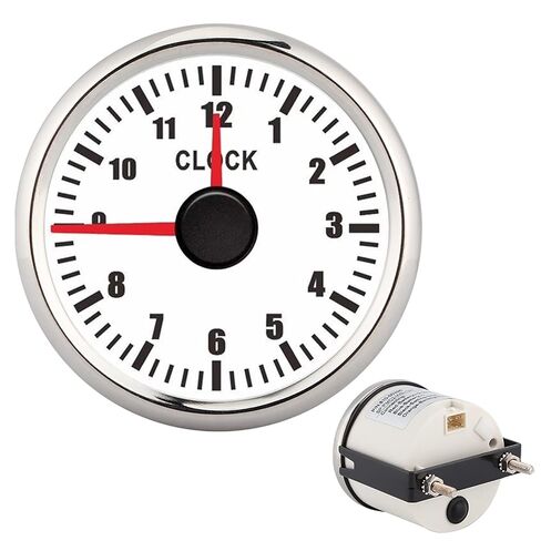 Universal 52mm Red Backlight 0-12 Hourmeter Clock Gauge for Car Boat Yacht, Stainless Steel 316L Bezel Auto Timepiece for Dashboard Time Clock (White Dial Silver Cover) in Saudi Arabia