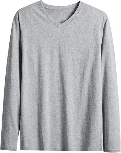 Mens V Neck Long Sleeve Cotton Sleep Tee Shirts Midweight Tee Classic Casual Tops Lounge Dailywear His Bday Surprises in Saudi Arabia