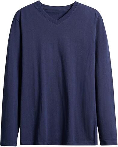 Mens Long Sleeve V Neck Pajama Shirt Cotton Casual Undershirts Stretch Basic Plain Layer Tops Spring Fall Undershirts in Saudi Arabia