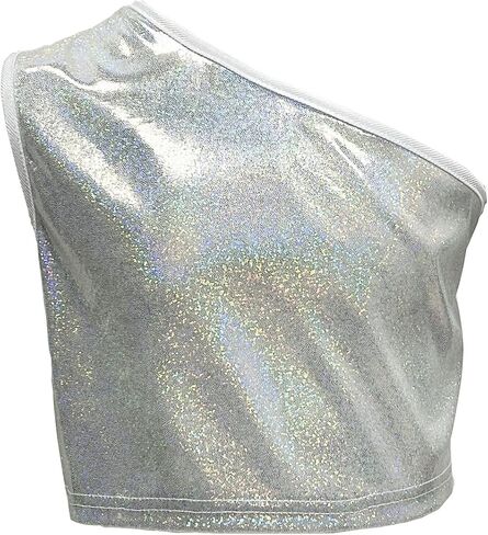 Kids Girls One-Shoulder Sequins Dance Crop Tops Jazz Hip Hop Stage Performance Tank Vest Dancewear in Kuwait