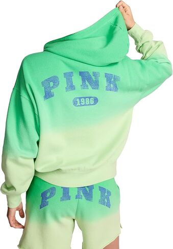 سترة فيكتوريا سيكريت الوردية Ivy Fleece Campus Zip Hoodie Tie Dye Green Sweatshirt ناعمة ومريحة جديدة in Saudi Arabia