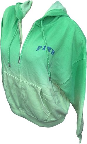 سترة فيكتوريا سيكريت الوردية Ivy Fleece Campus Zip Hoodie Tie Dye Green Sweatshirt ناعمة ومريحة جديدة in Saudi Arabia