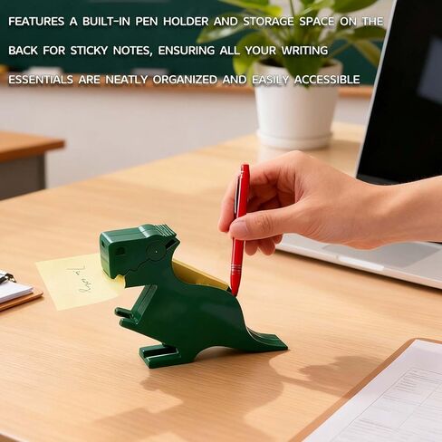 Dinosaur Sticky Note Holder - Post Notes Dispenser with Pen Storage | Fun Desk Accessory for Office School | Reusable Decorative Organizer Gift (Green) in Saudi Arabia