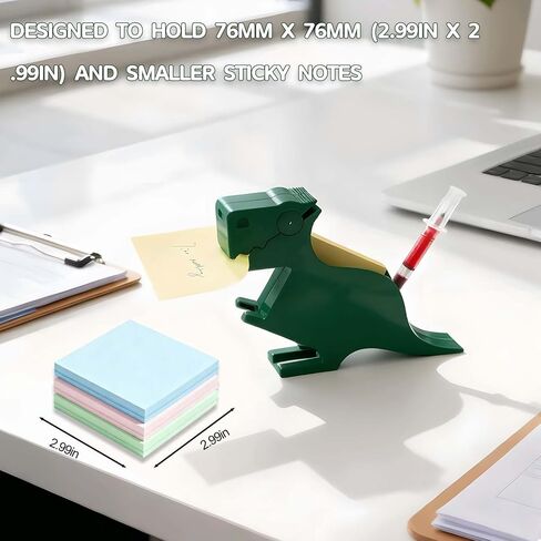 Dinosaur Sticky Note Holder - Post Notes Dispenser with Pen Storage | Fun Desk Accessory for Office School | Reusable Decorative Organizer Gift (Green) in Saudi Arabia