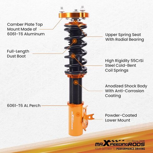 maxpeedingrods Coilovers لهوندا سيفيك 2006-2011، طقم تعليق كويلوفيرز قابل للتعديل للارتفاع، طقم خفض ممتص الصدمات مسبقًا، ذهبي in Kuwait