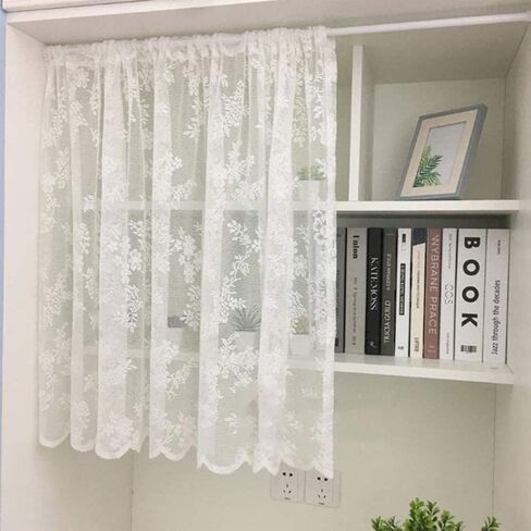 Room half curtain,Window Treatments,Thermal Noise Reducing Dim Out Curtains, Kitchen Curtains Window Curtain with Lace Embroidery Design Tier Curtains Short Net Curtains Valance White Voile Half Curta in Saudi Arabia