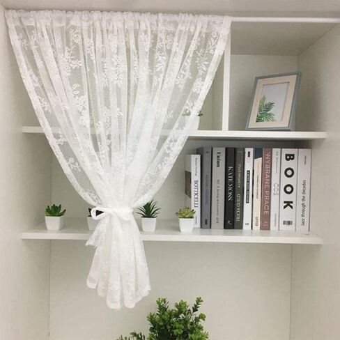Room half curtain,Window Treatments,Thermal Noise Reducing Dim Out Curtains, Kitchen Curtains Window Curtain with Lace Embroidery Design Tier Curtains Short Net Curtains Valance White Voile Half Curta in Saudi Arabia