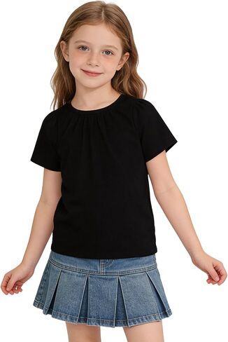 Magic Park 1-14Y Toddler Girl Blouse Kids Casual T Shirt Girls Solid Color Tops Crew Neck Tee Short Sleeve Undershirt in Saudi Arabia