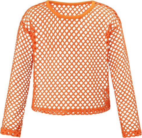 Noomelfish Girls Fishnet Crochet Crop Tops Kids Long Sleeve Mesh Dance T-Shirts Blouse(5-14 Years) in Saudi Arabia