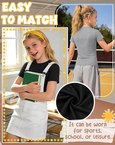 4 Pack Girl's Short Sleeve Shirts Basic Crew Neck Layering Tops Slim Fit Casual Summer Tees 5-14 Years in Saudi Arabia