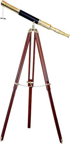 Nautical Vintage Shiny Brass Leather Telescope Floor Stand Wooden Brown Tripod 55" in Saudi Arabia