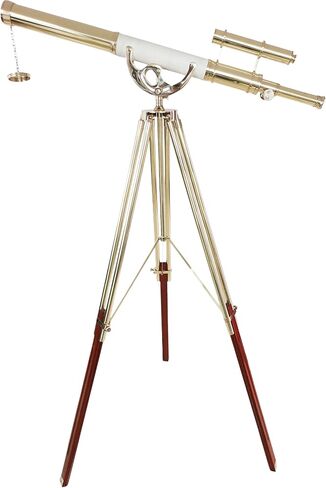 Double Barrel Shiny Brass Finish Vintage Floor Telescope Functional Spyglass with Brown Brass/Wooden Tripod White Leather Wrap | 39" Tube Length, 63" Height | Decor for Home & Office | Nautical Gift in Saudi Arabia