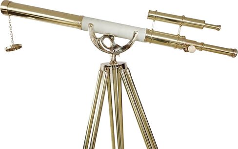 Double Barrel Shiny Brass Finish Vintage Floor Telescope Functional Spyglass with Brown Brass/Wooden Tripod White Leather Wrap | 39" Tube Length, 63" Height | Decor for Home & Office | Nautical Gift in Saudi Arabia