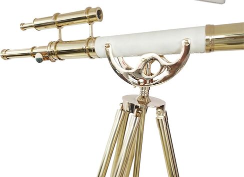 Double Barrel Shiny Brass Finish Vintage Floor Telescope Functional Spyglass with Brown Brass/Wooden Tripod White Leather Wrap | 39" Tube Length, 63" Height | Decor for Home & Office | Nautical Gift in Saudi Arabia