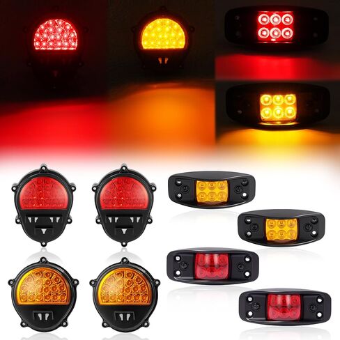 مجموعة مصابيح LED أمامية وخلفية + فرامل + إشارة الانعطاف متوافقة مع HMMWV، 2 1/2 طن و5 طن شاحنات عسكرية كهرمان + عدسات حمراء 8 قطع in Kuwait