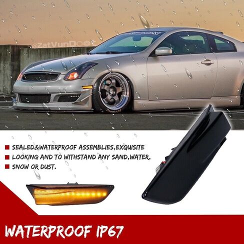 Amber Front Bumper Side Marker Smoke Pair ABS Housing Bulbs for INFINITI for G35 Base 03-07 -40-60 Centigrade Degree-Work Temperature W5W (168)-Bulb Shape Code Smooth 12 V, 3-7 Days Delivery in Saudi Arabia