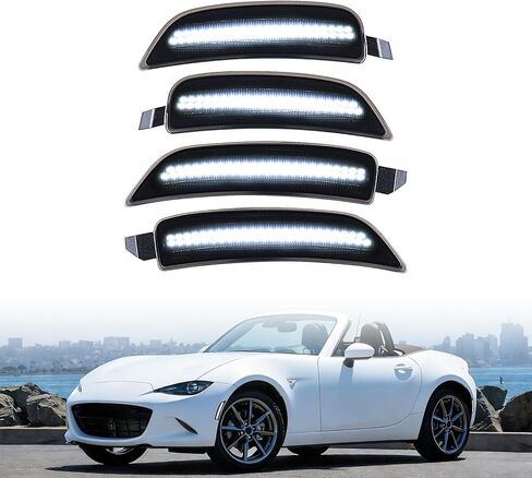 4 قطع مصابيح علامة جانبية لقوس العجلة لمازدا MX-5 مياتا، GS-P GS GT GX I Sport RF Club i Grand Touring Trims، عدسة دخان بيضاء LED، إشارة وقوف السيارات الممتصة للصدمات، NA1J-51-5J0C / NA1J-51-5H0C in Kuwait
