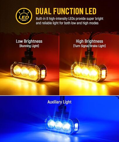 Partsam 2Pcs Mini Rectangle Double Face 8LEDs Marker Turn Signal Pedestal Light, Amber/Red To Blue Auxiliary Lights, T-Mount, Clear Lens, Aluminum Alloy Housing in Saudi Arabia