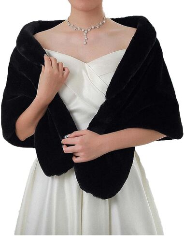 JEWEKY 1920s Bride Wedding Fur Shawls and Wraps Winter Bridal Faux Fox Fur Stoles and Scarfs for Women and Bridesmaids in Kuwait